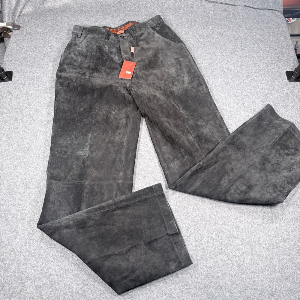 Prestige Mens Black Genuine Suede Leather Pants Straight Leg SU-401 Size 34 NEW